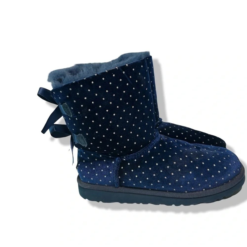Classic UGG Navy Boots w/ Polka Dots & Satin Bows - Picture 4 of 7